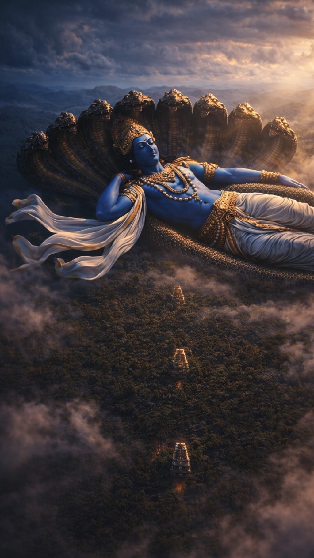 Lord Vishnu Metal Poster | Premium Matte Metal Wall Art | Hindu God Wall Decor | Made in India