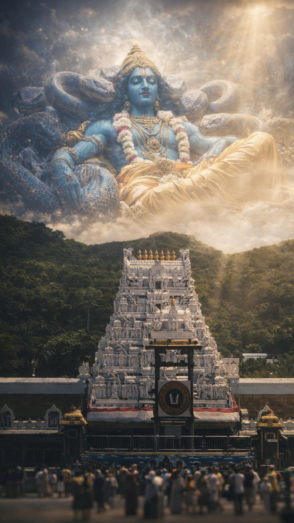 Tirupati Balaji Divine Metal Poster | Lord Vishnu Cosmic Blessings Wall Art | Premium Matte Metal Print
