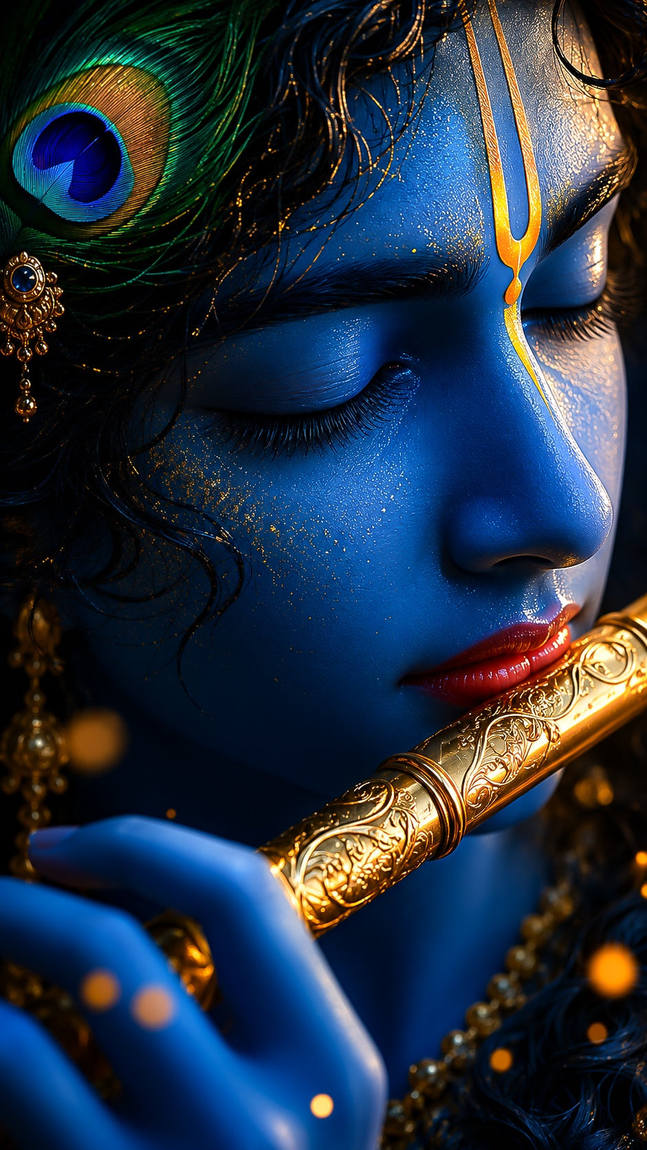 Lord Krishna Playing Flute Metal Poster | Divine Krishna Wall Art | Premium Metal Home Decor | Made in India