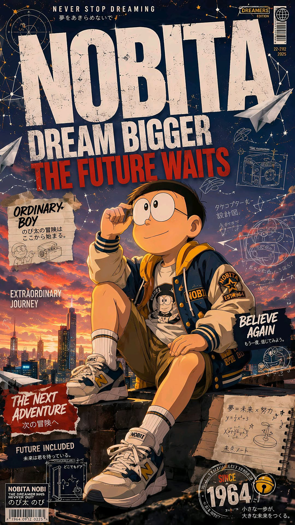 Nobita Dream Bigger Premium Metal Poster | Doraemon Inspired Wall Art