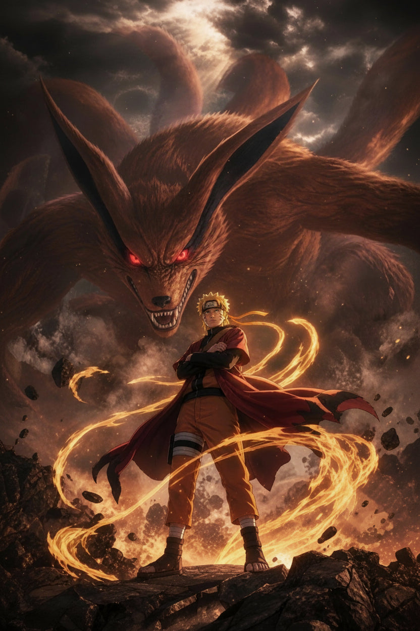 Naruto & Nine-Tailed Fox Premium Metal Wall Poster