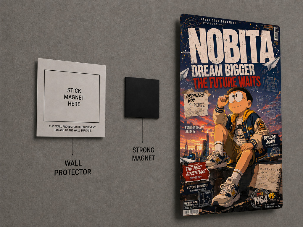 Nobita Dream Bigger Premium Metal Poster | Doraemon Inspired Wall Art