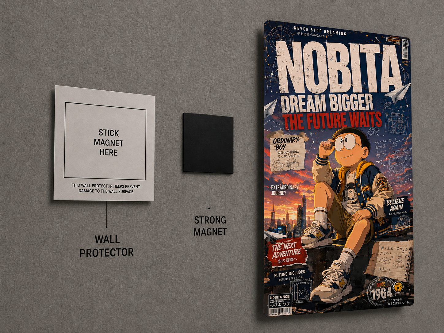 Nobita Dream Bigger Premium Metal Poster | Doraemon Inspired Wall Art