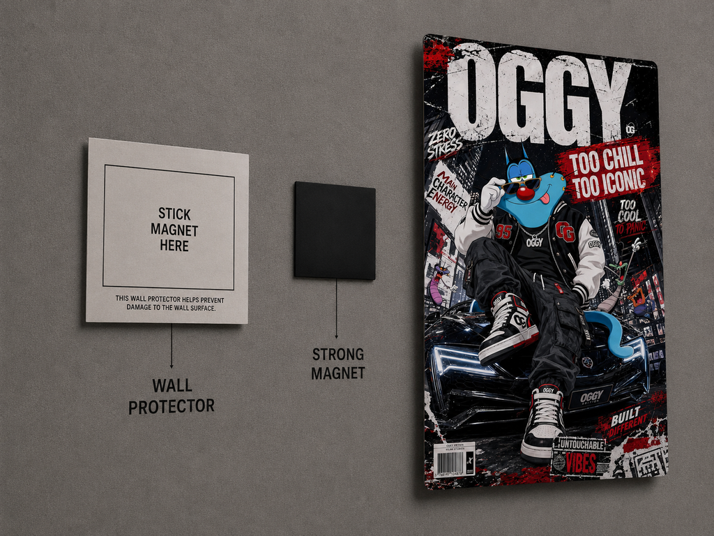 Oggy Premium Metal Poster | Oggy and the Cockroaches Inspired Wall Art