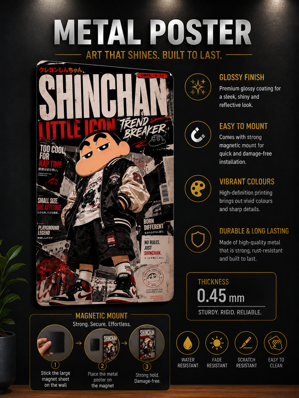 Shin Chan Premium Metal Poster | Crayon Shin-chan Inspired Wall Art