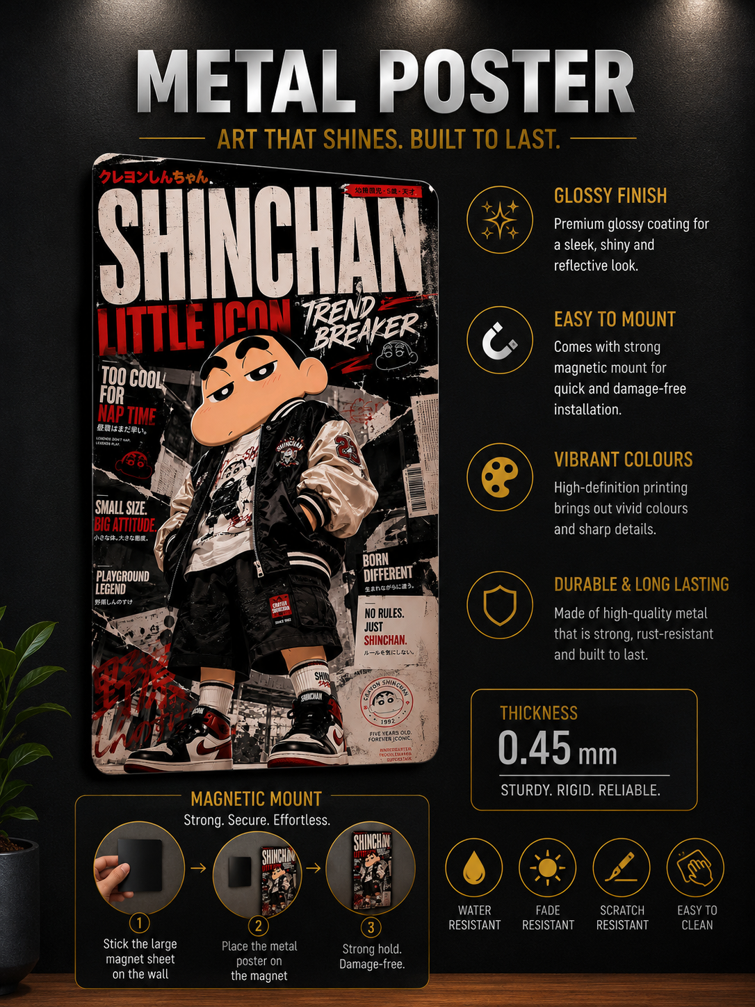 Shin Chan Premium Metal Poster | Crayon Shin-chan Inspired Wall Art
