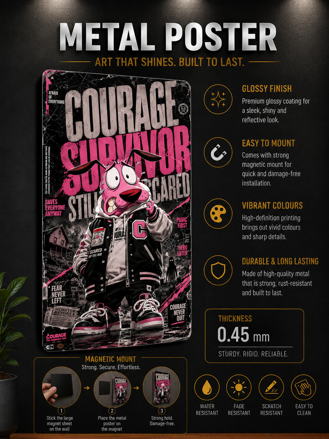 Courage the Cowardly Dog Premium Metal Poster | Cartoon Wall Art