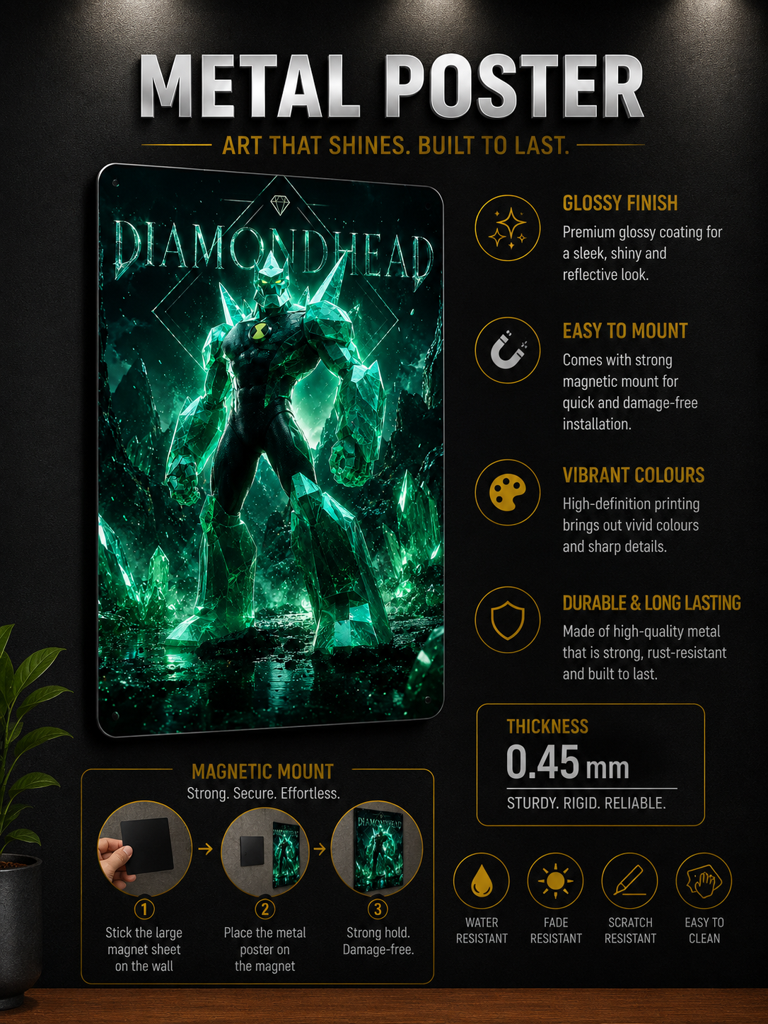 Title  Diamondhead Premium Metal Poster | Ben 10 Wall Art