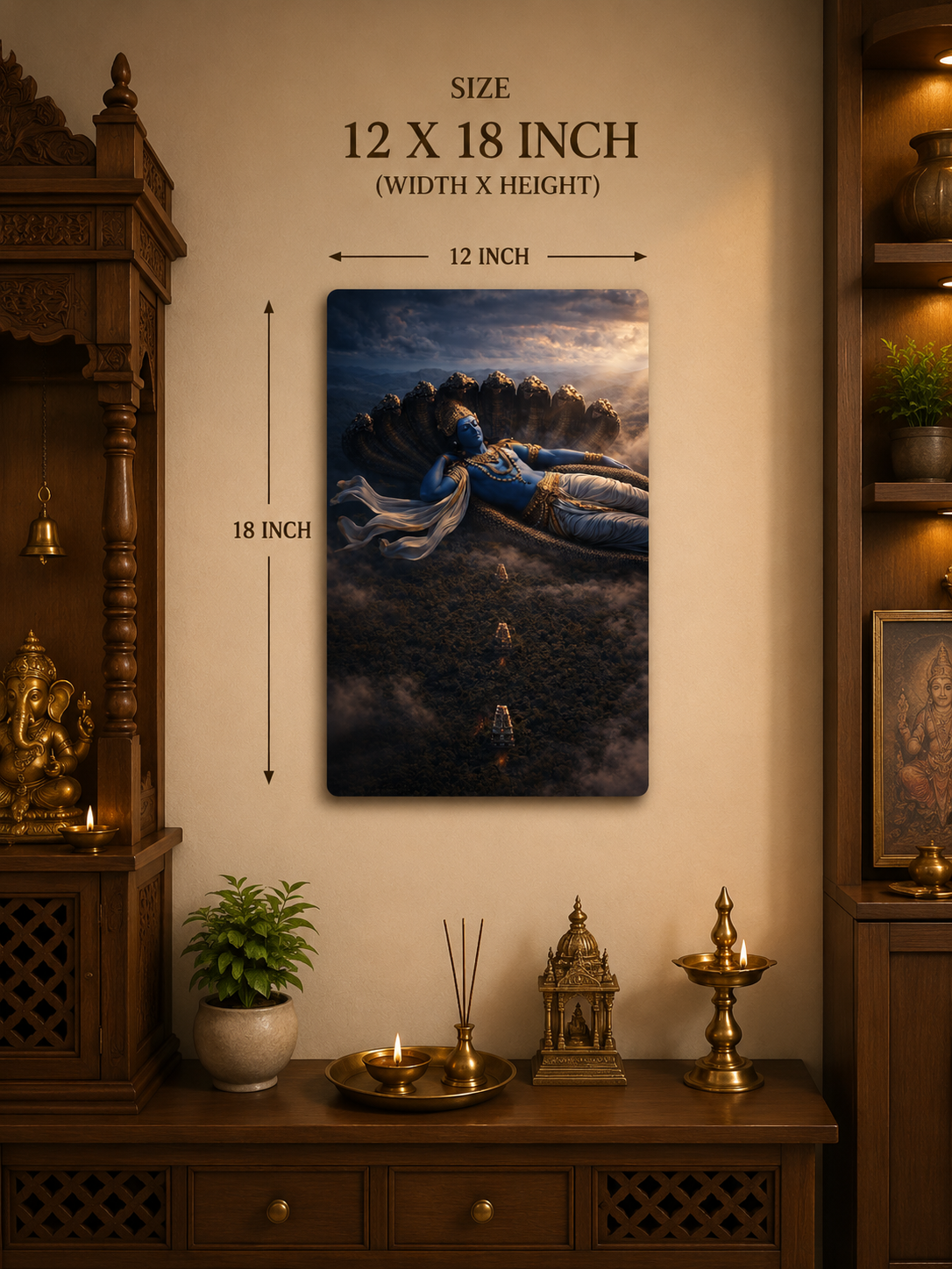 Lord Vishnu Metal Poster | Premium Matte Metal Wall Art | Hindu God Wall Decor | Made in India
