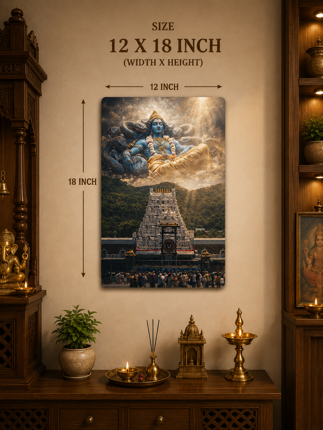 Tirupati Balaji Divine Metal Poster | Lord Vishnu Cosmic Blessings Wall Art | Premium Matte Metal Print