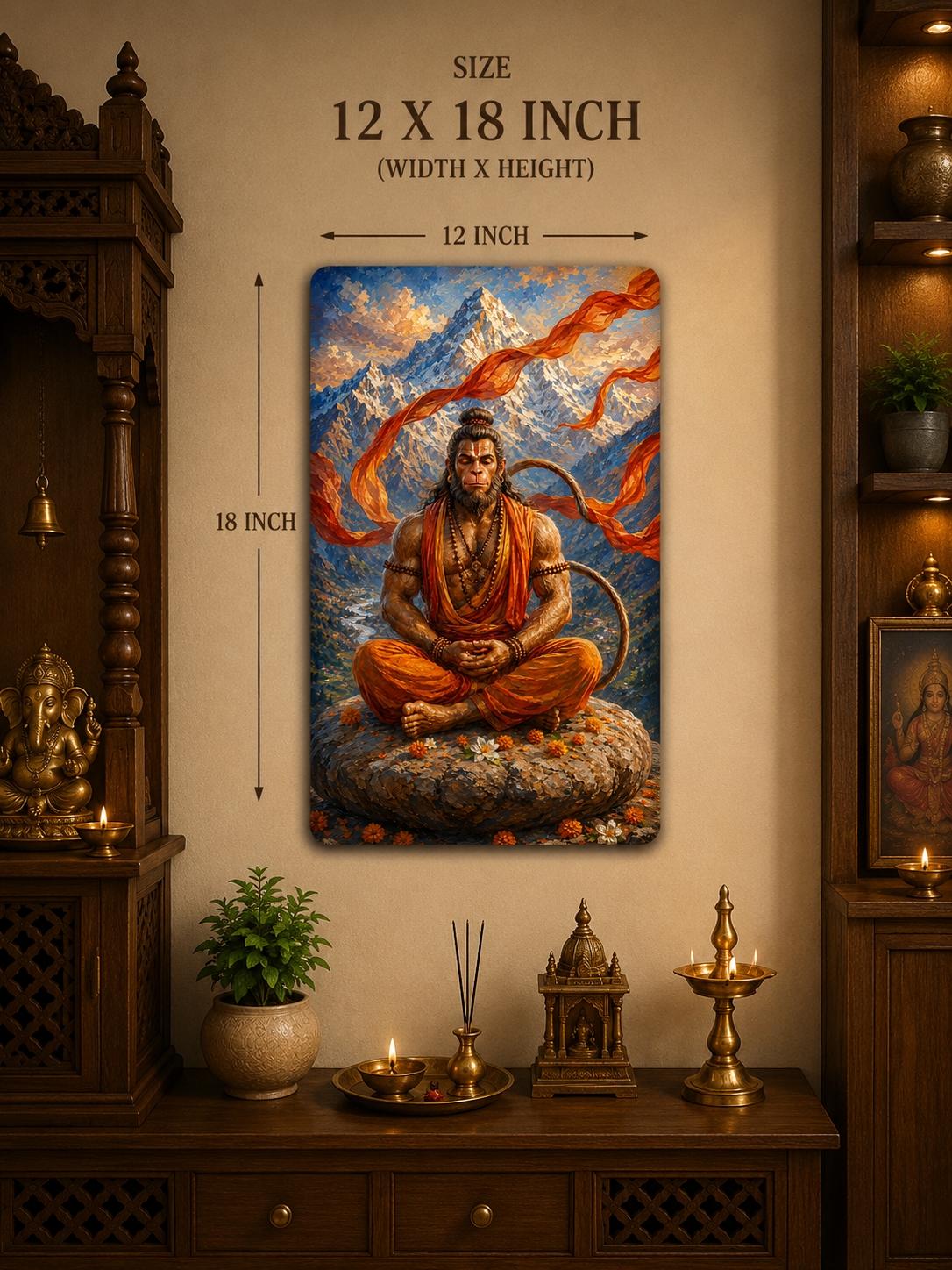 Lord Hanuman Metal Poster | Bajrangbali Divine Wall Art | Premium Metal Home Decor | Made in India