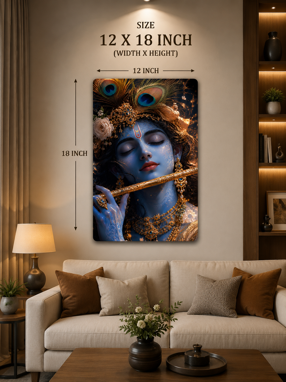 Lord Krishna Portrait Metal Poster | Divine Krishna Premium Metal Wall Art | Spiritual Home Decor | Made in India