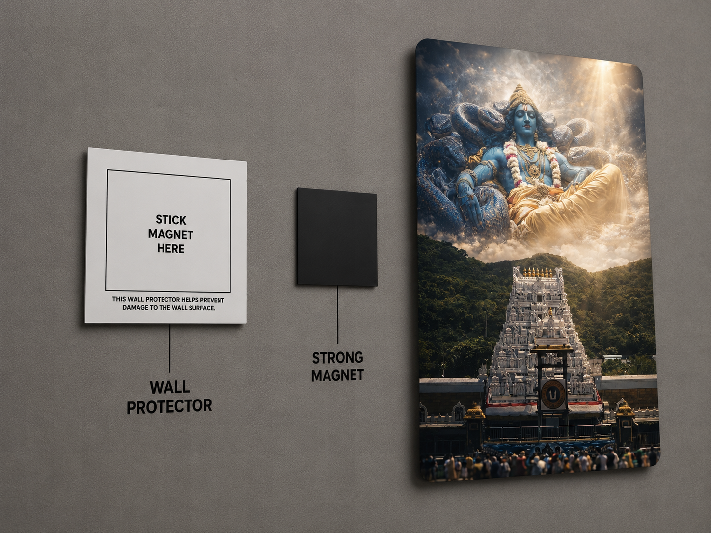 Tirupati Balaji Divine Metal Poster | Lord Vishnu Cosmic Blessings Wall Art | Premium Matte Metal Print