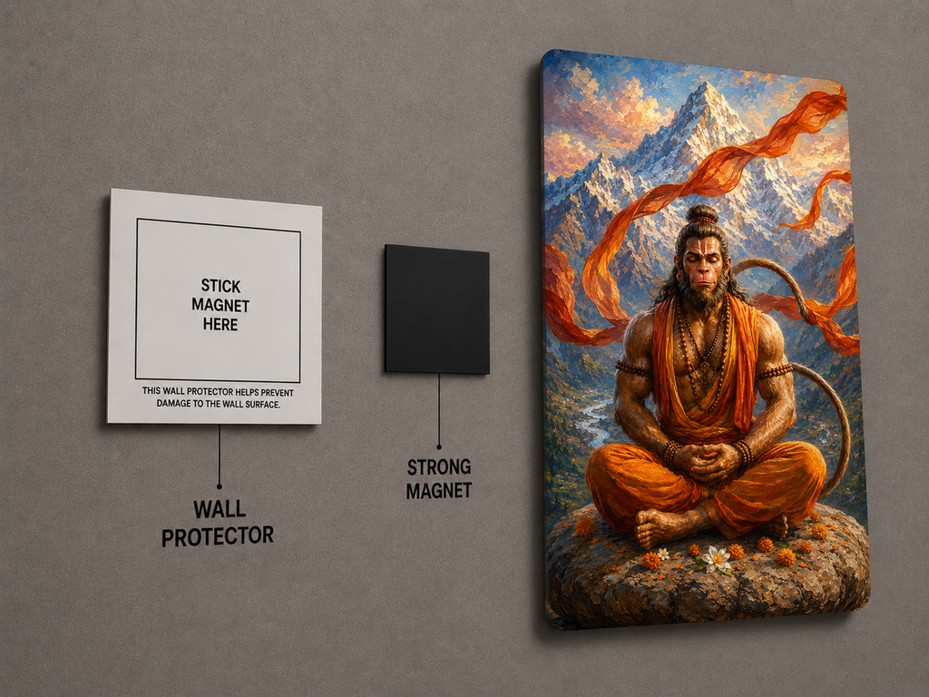 Lord Hanuman Metal Poster | Bajrangbali Divine Wall Art | Premium Metal Home Decor | Made in India