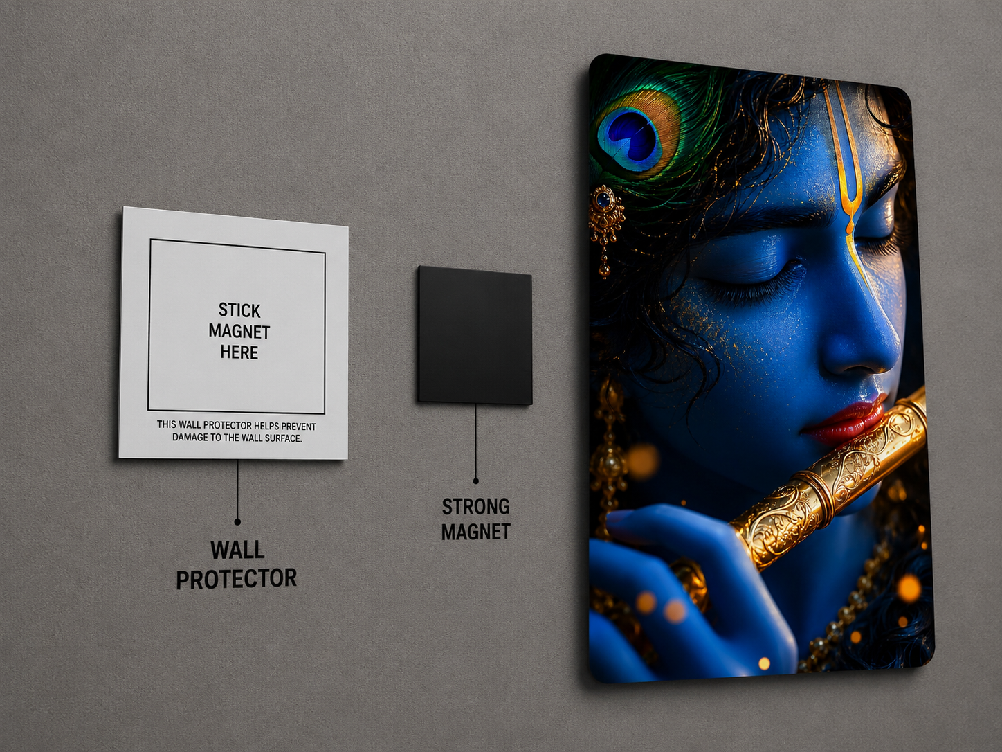 Lord Krishna Playing Flute Metal Poster | Divine Krishna Wall Art | Premium Metal Home Decor | Made in India