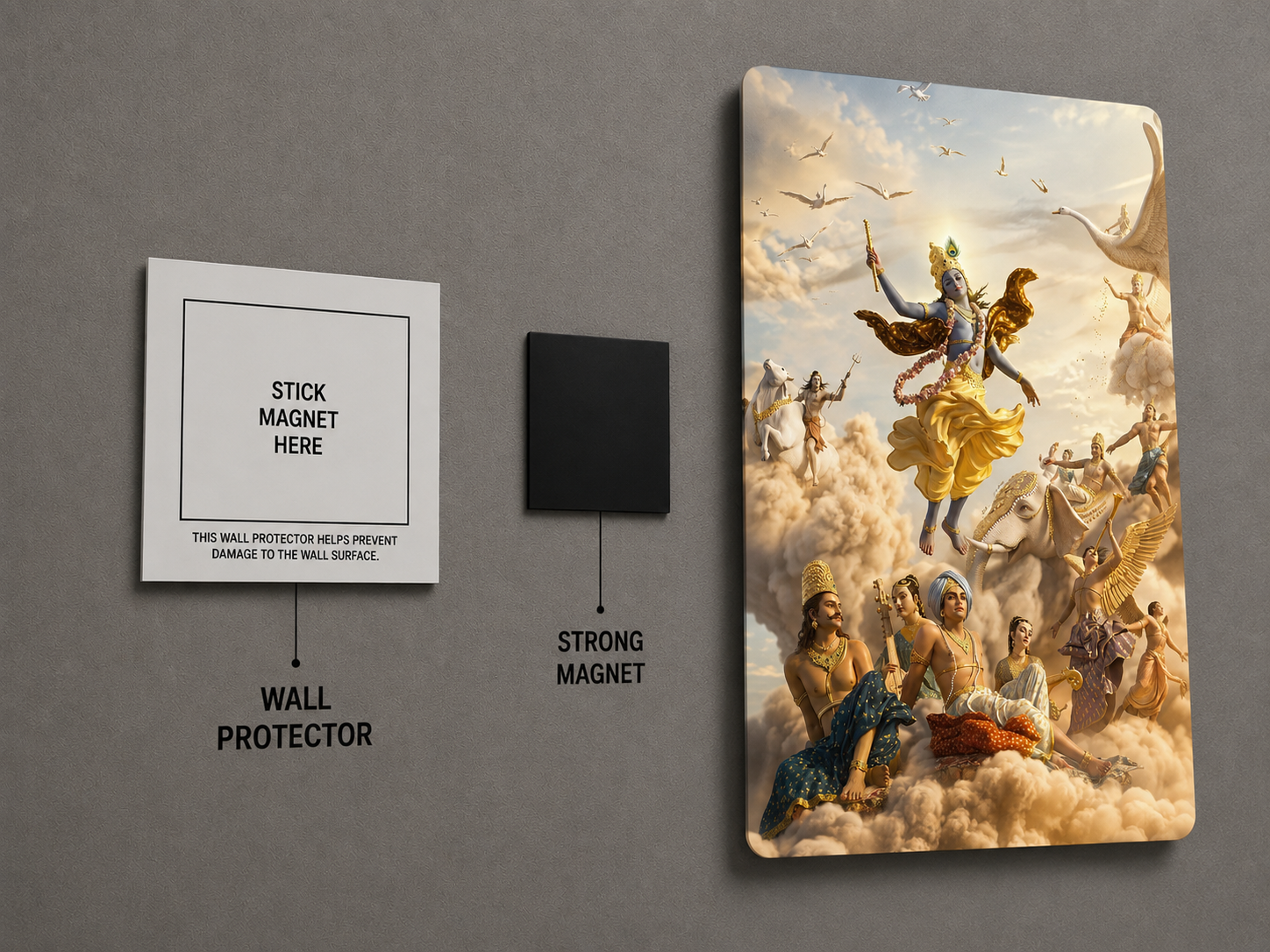Lord Krishna Divine Metal Poster | Celestial Krishna Wall Art | Premium Metal Home Decor | Made in India