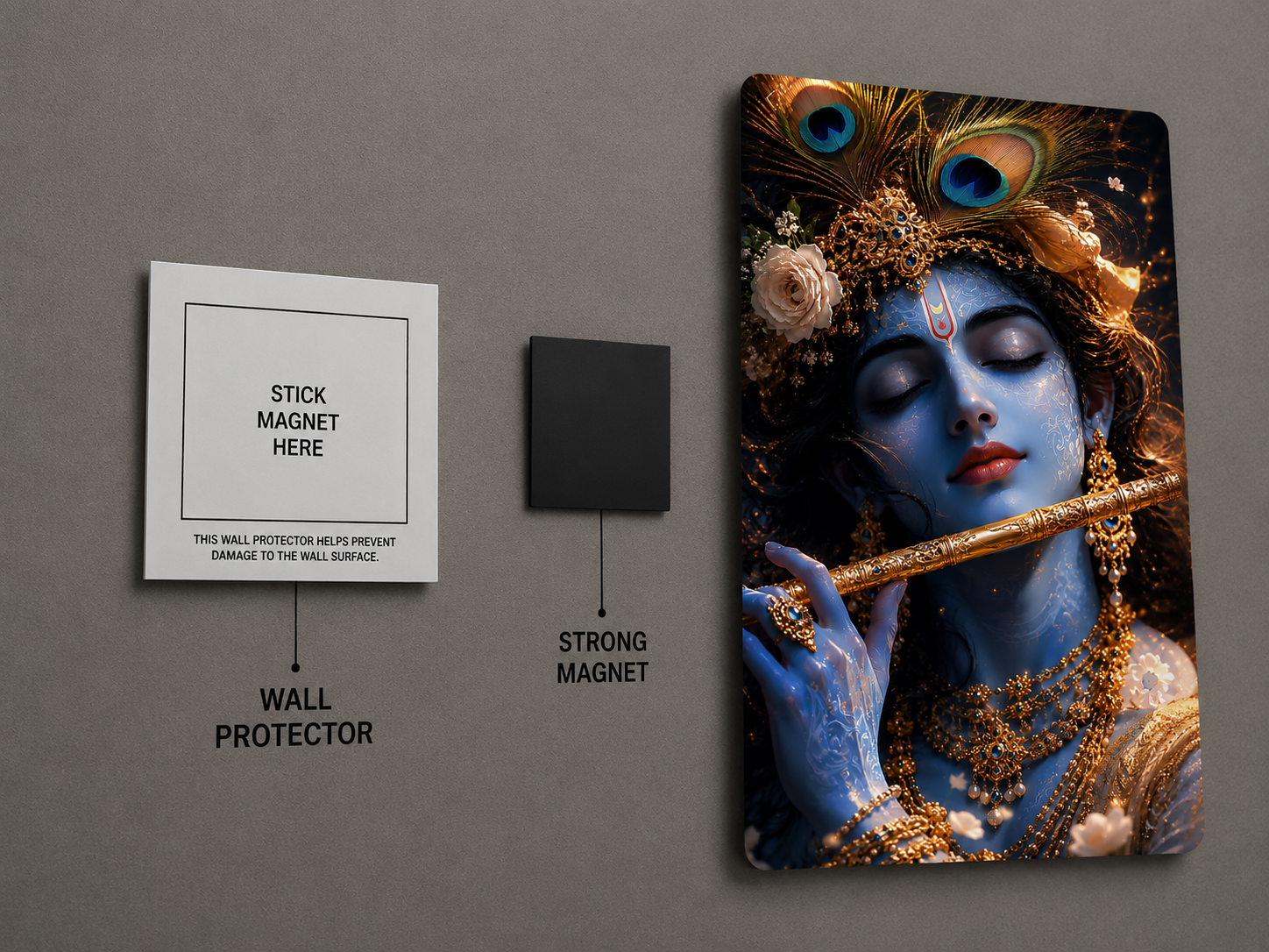 Lord Krishna Portrait Metal Poster | Divine Krishna Premium Metal Wall Art | Spiritual Home Decor | Made in India