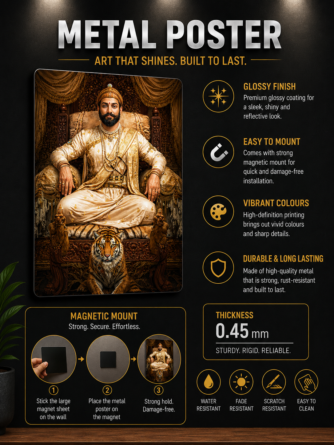 Chhatrapati Shivaji Maharaj Metal Poster | Premium Matte Steel Wall Art | Made in India