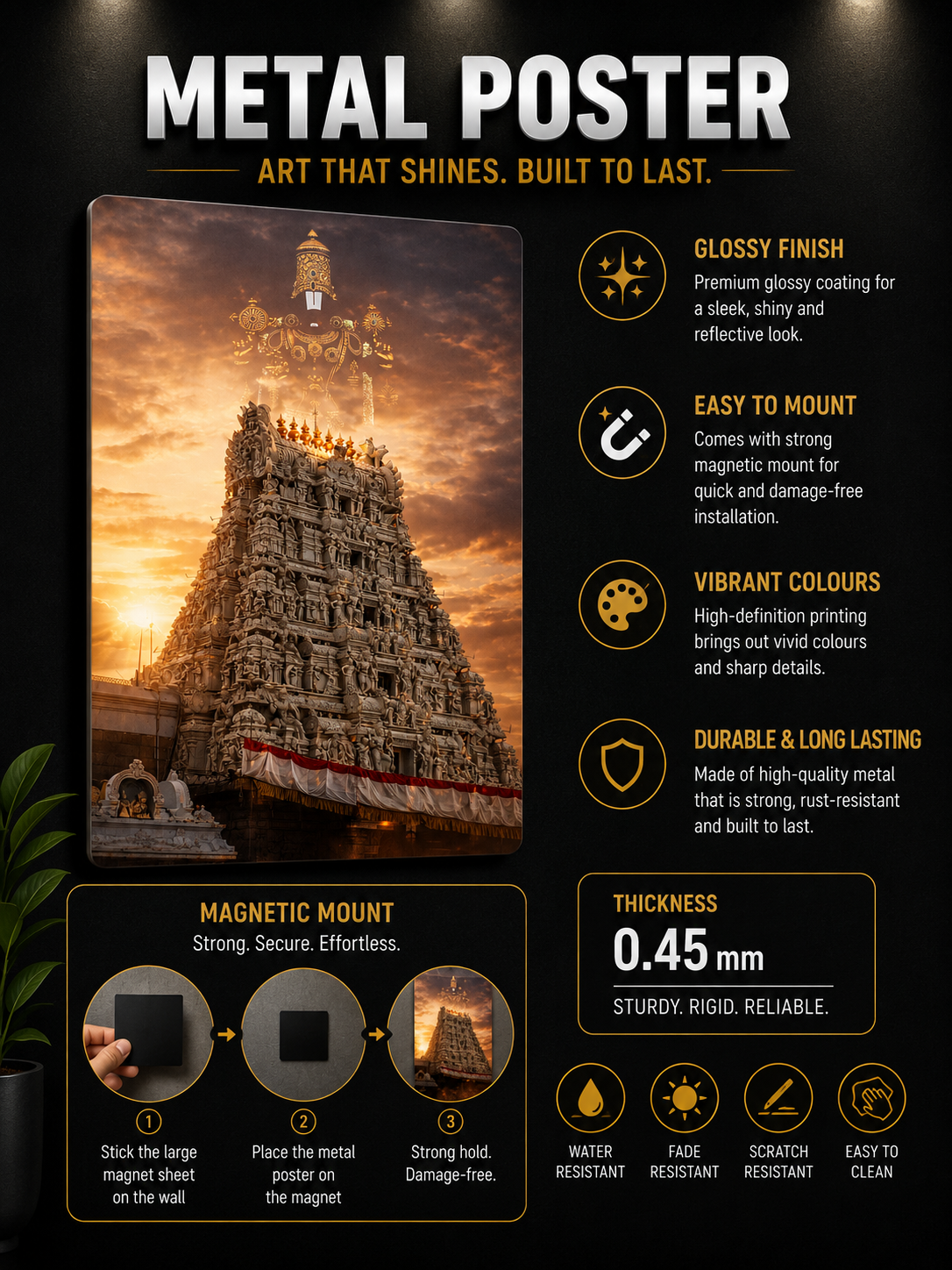 Tirupati Balaji Metal Poster | Lord Venkateswara Premium Matte Metal Wall Art | Made in India