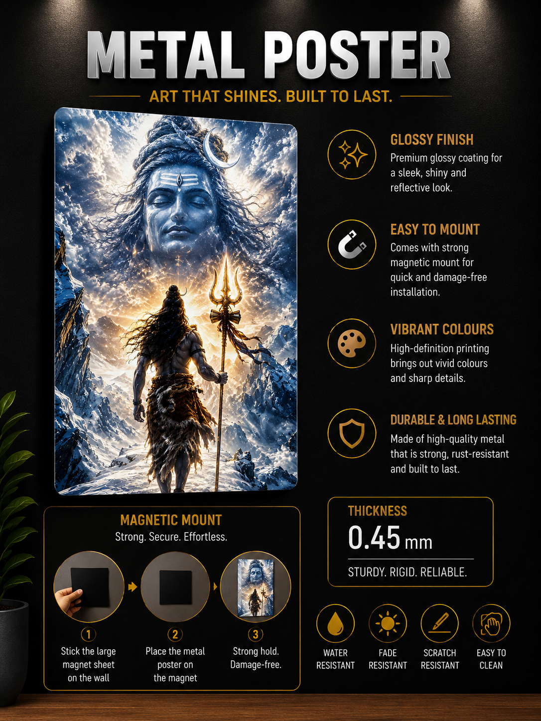 Lord Shiva Metal Poster | Mahadev Divine Wall Art | Premium Matte Metal Print | Made in India