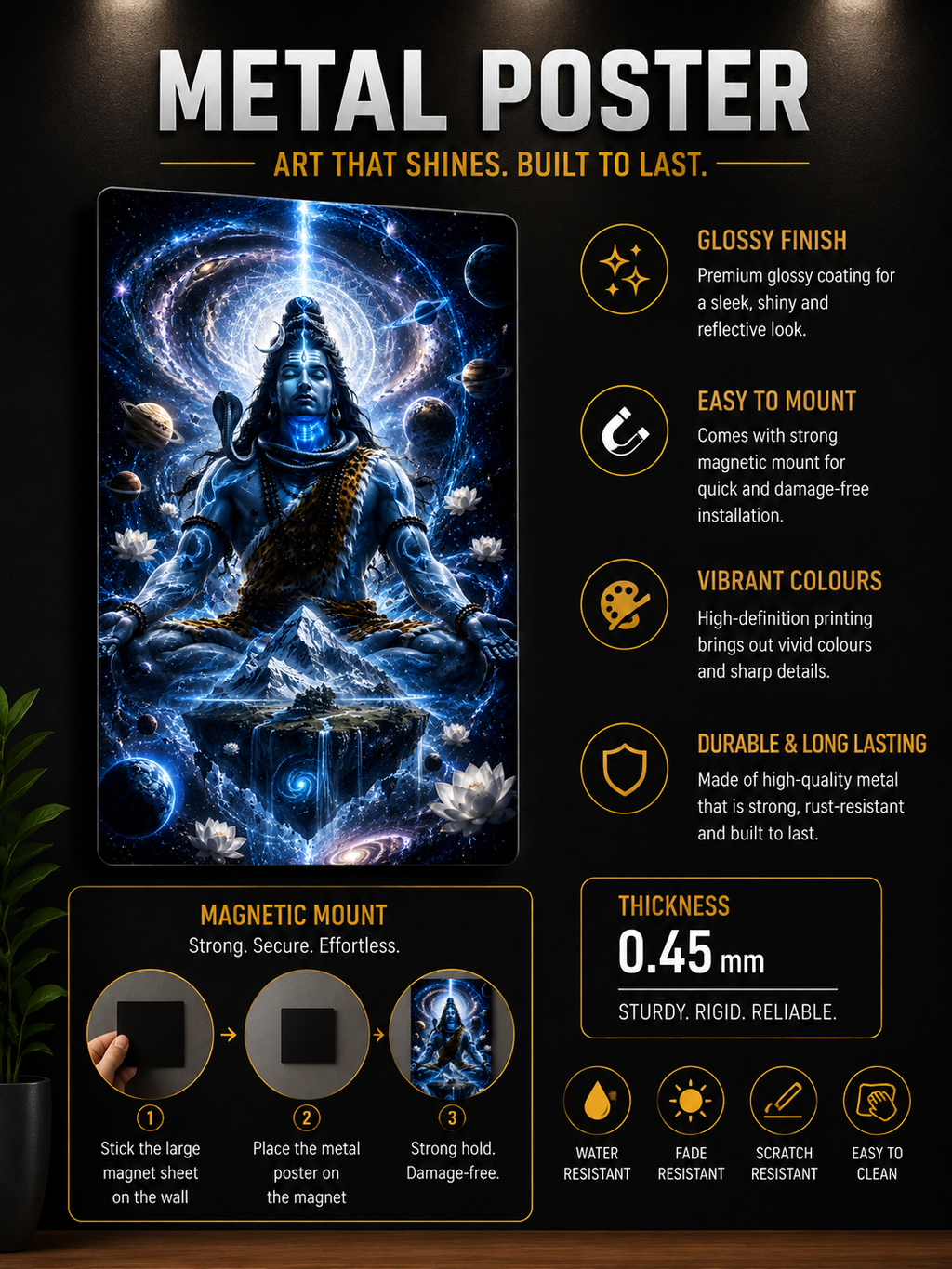 Lord Shiva Metal Poster | Divine Mahadev Wall Art | Premium Metal Wall Decor | Made in India