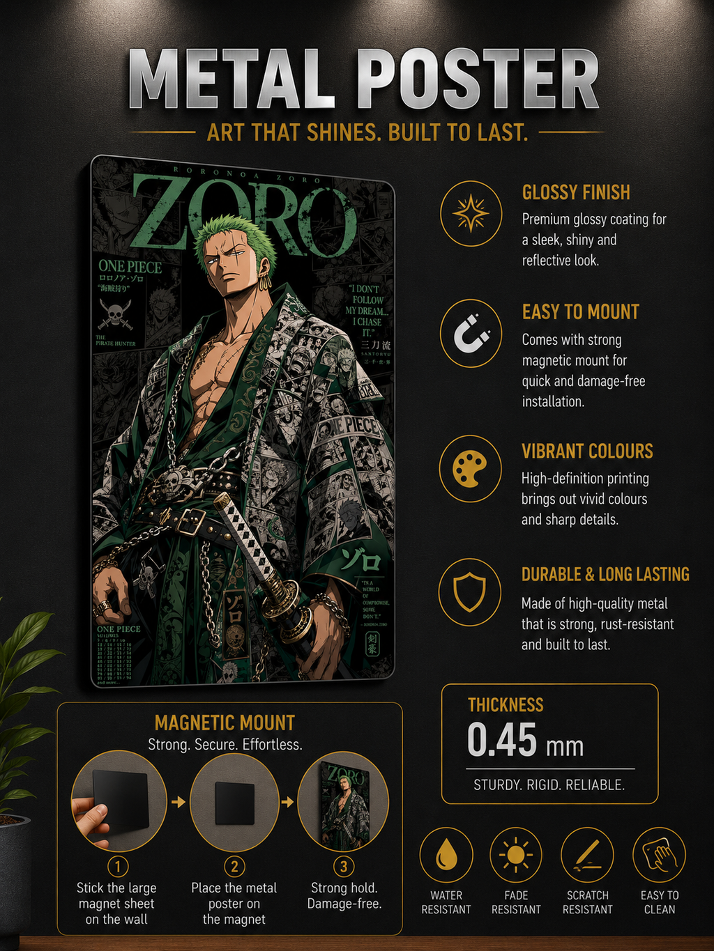 Roronoa Zoro Premium Metal Wall Poster