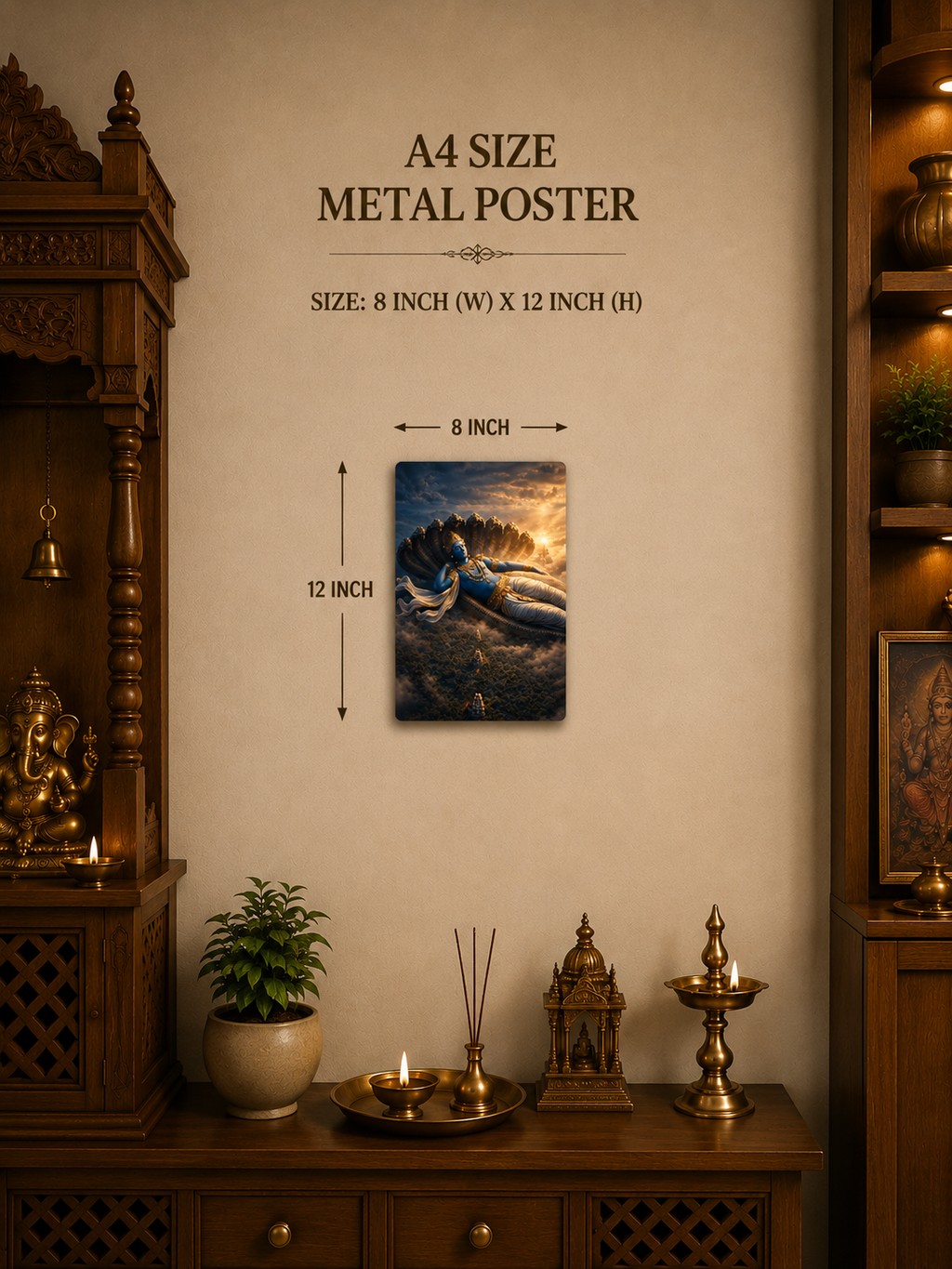 Lord Vishnu Metal Poster | Premium Matte Metal Wall Art | Hindu God Wall Decor | Made in India