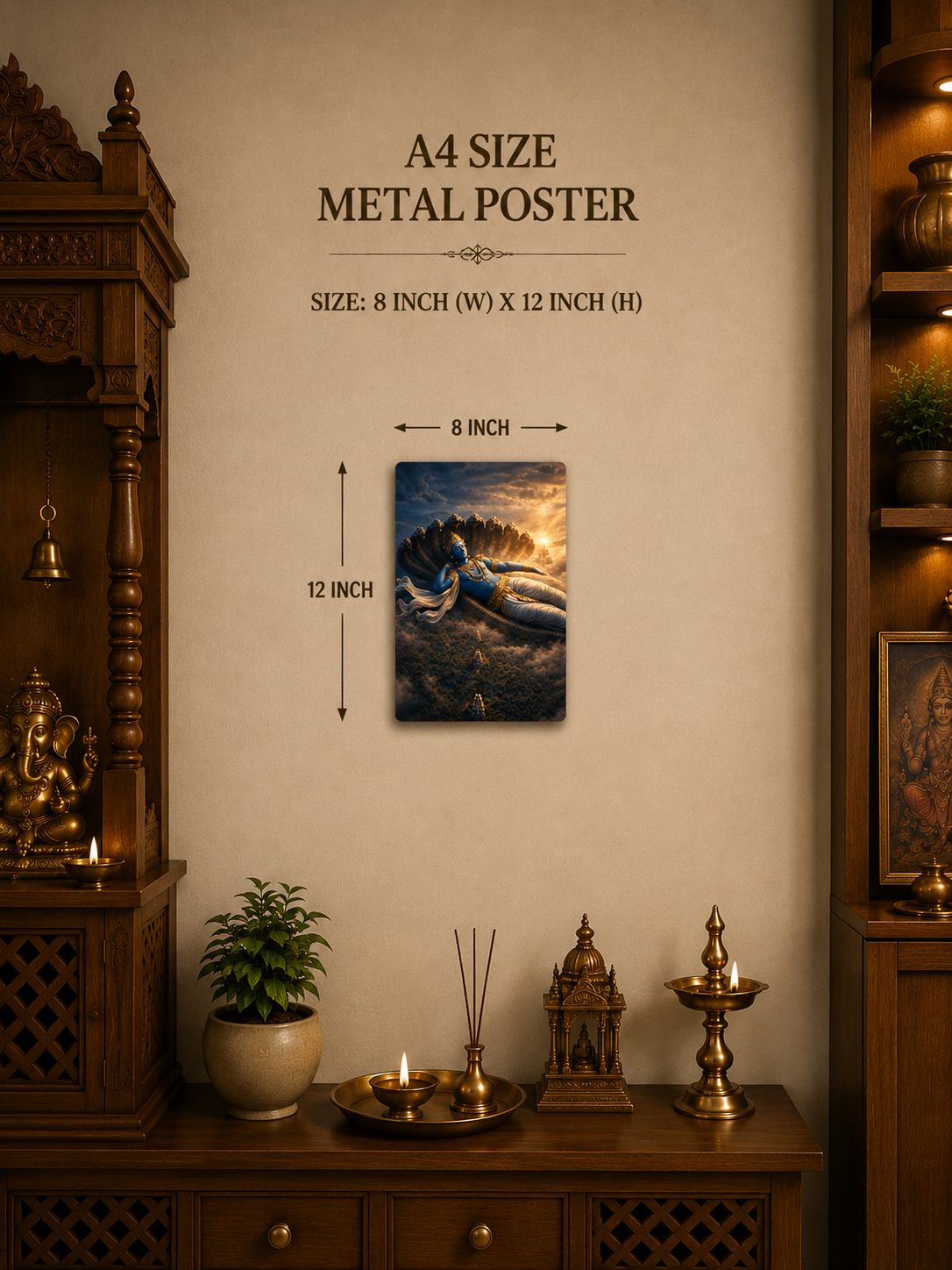 Tirupati Balaji Divine Metal Poster | Lord Vishnu Cosmic Blessings Wall Art | Premium Matte Metal Print