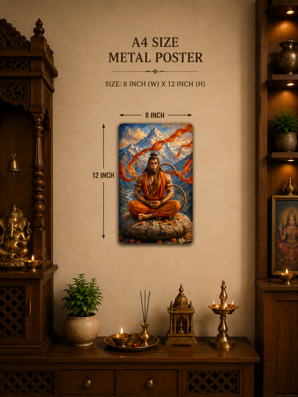 Lord Hanuman Metal Poster | Bajrangbali Divine Wall Art | Premium Metal Home Decor | Made in India
