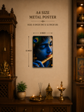 Lord Krishna Playing Flute Metal Poster | Divine Krishna Wall Art | Premium Metal Home Decor | Made in India