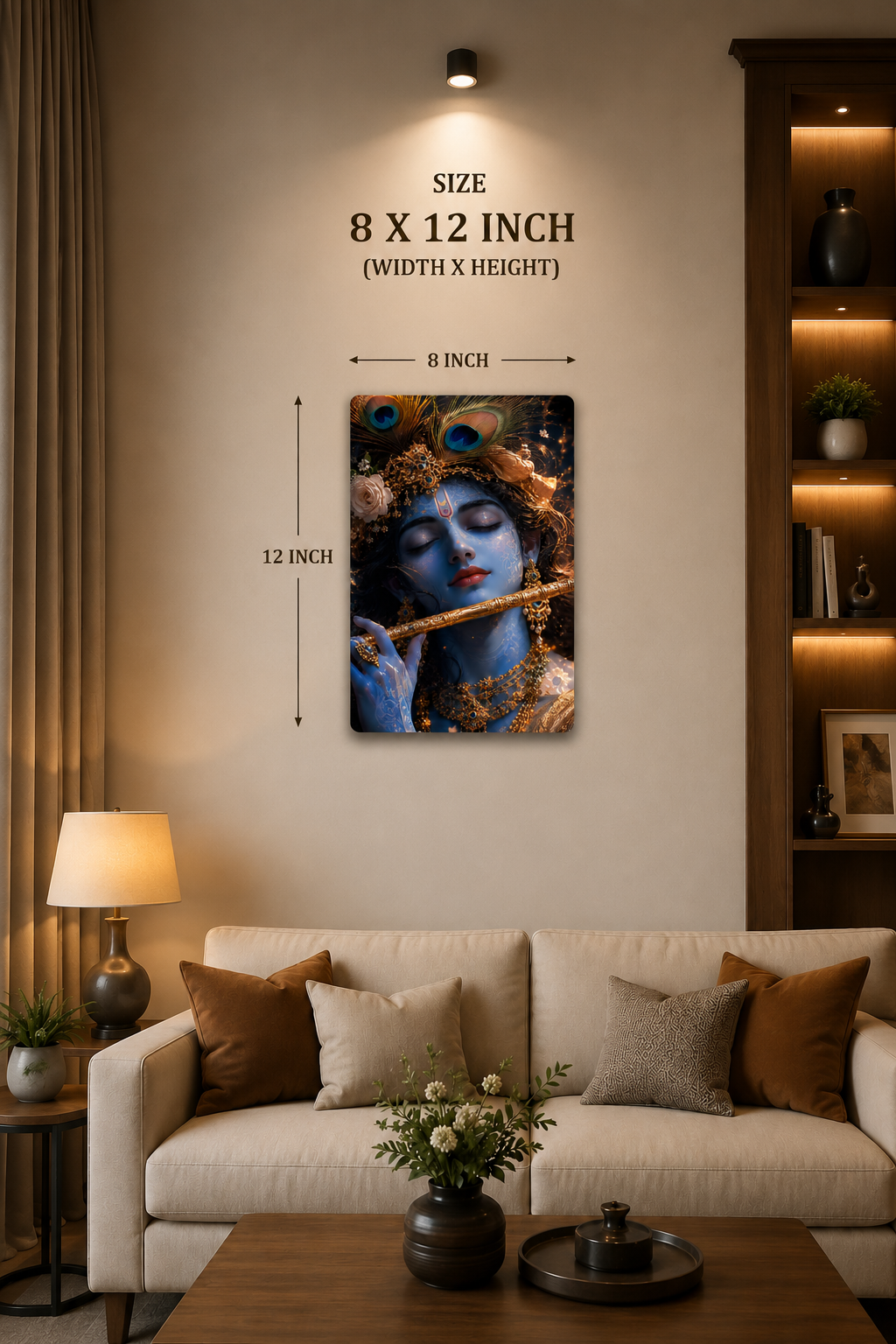 Lord Krishna Portrait Metal Poster | Divine Krishna Premium Metal Wall Art | Spiritual Home Decor | Made in India