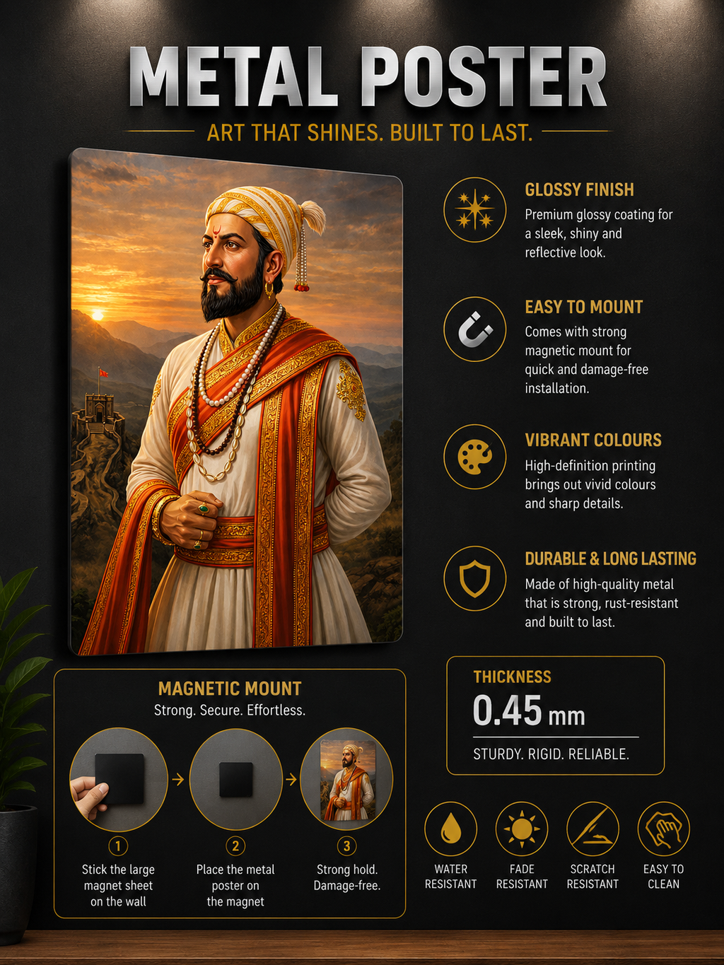 Chhatrapati Shivaji Maharaj Premium Metal Wall Art | Warrior King Metal Poster